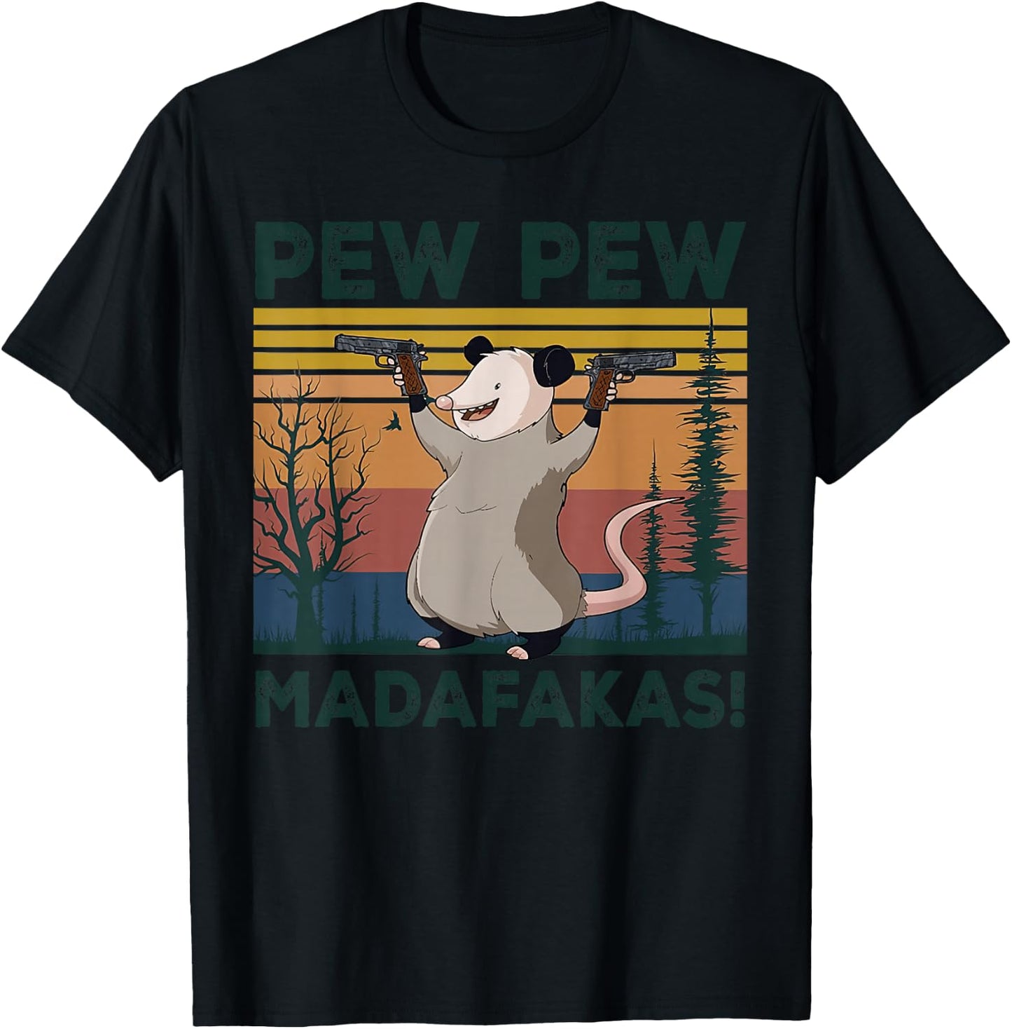 Ugly Cats Pew Pew Madafakas Gun And Opossum T-Shirt - T-Shirt | Black