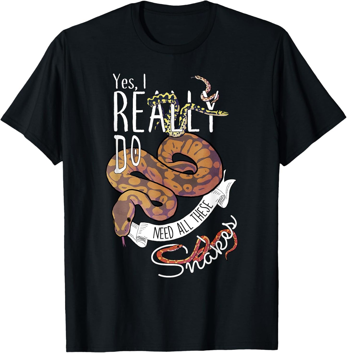Funny Ball Python with Corn Hognose Carpet Snake Reptile T-Shirt - T-Shirt | Black