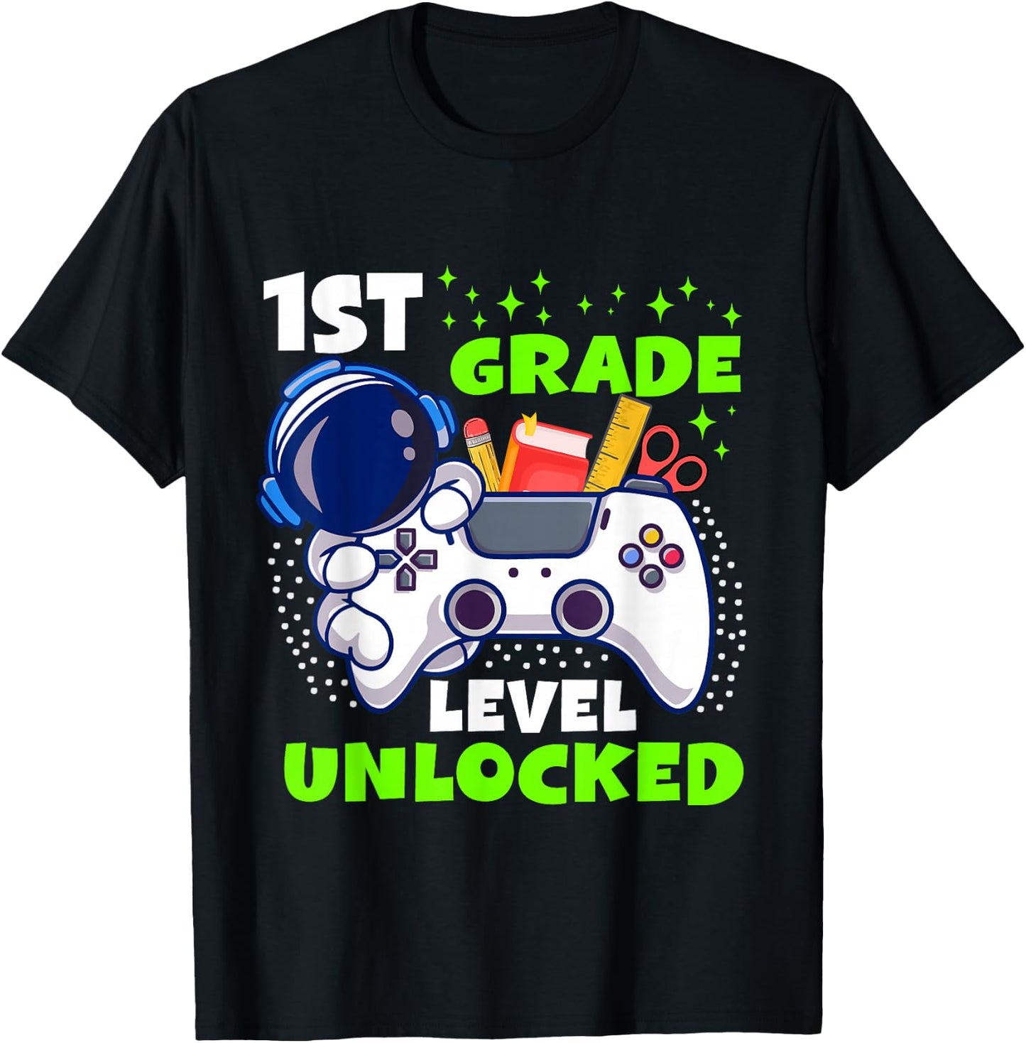 Back To School 1st Grade Level Unlocked Gamer Boys Kids T-Shirt - T-Shirt | Black