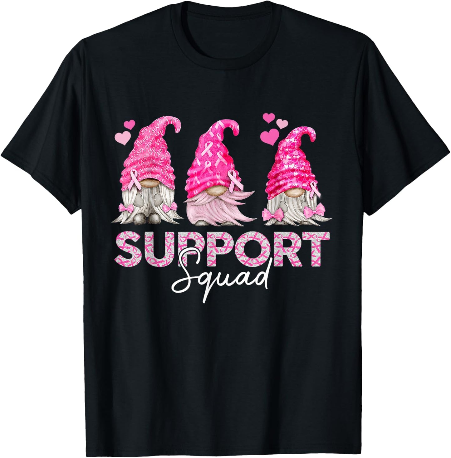 Funny Gnomies Support Squad Breast Cancer Awareness Month T-Shirt - T-Shirt | Black