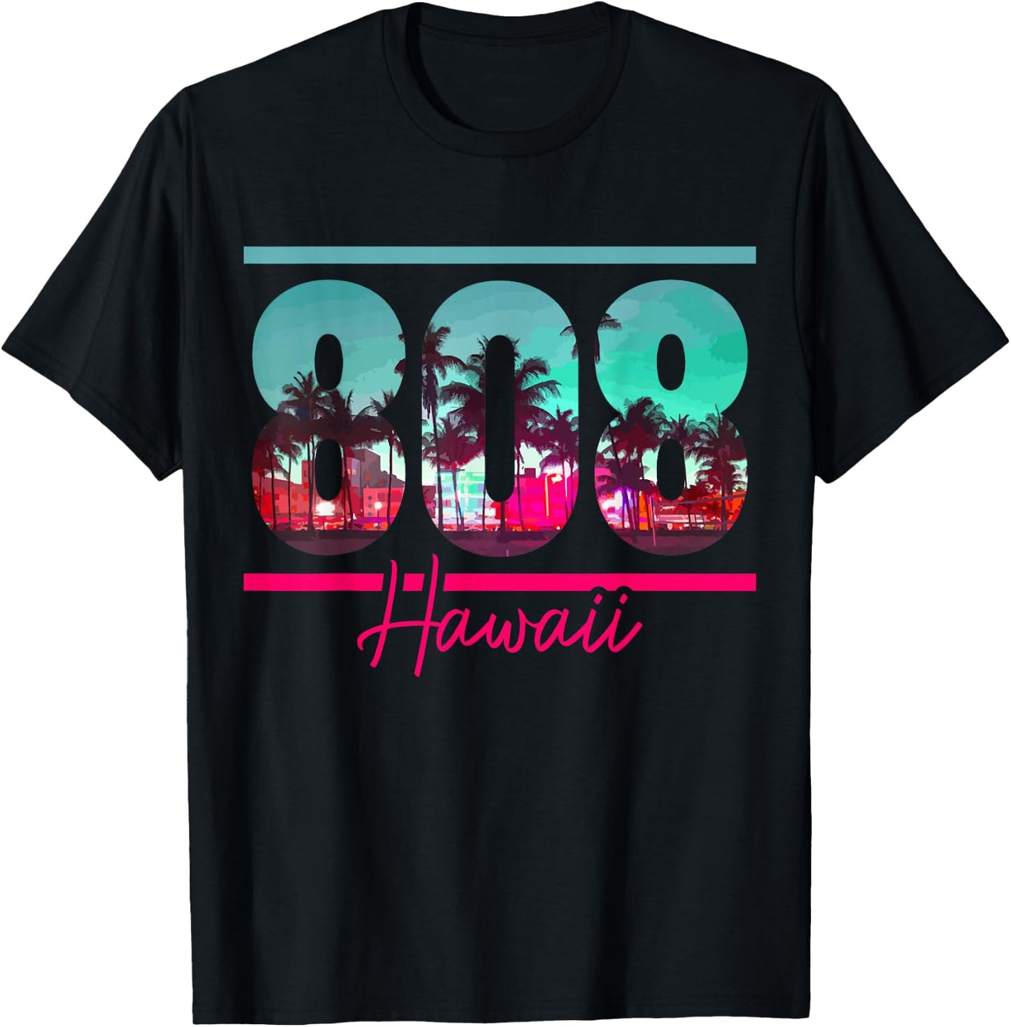 Hawaii Area Code 808 Vintage Retro Hawaiian Islands T-Shirt - T-Shirt | Black