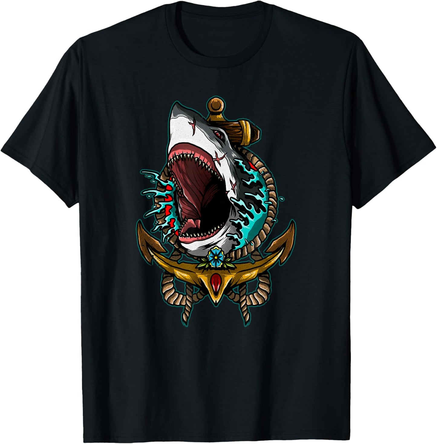 Shark Attack Heavy Death Metal Shark Gothic Occult Lover T-Shirt - T-Shirt | Black