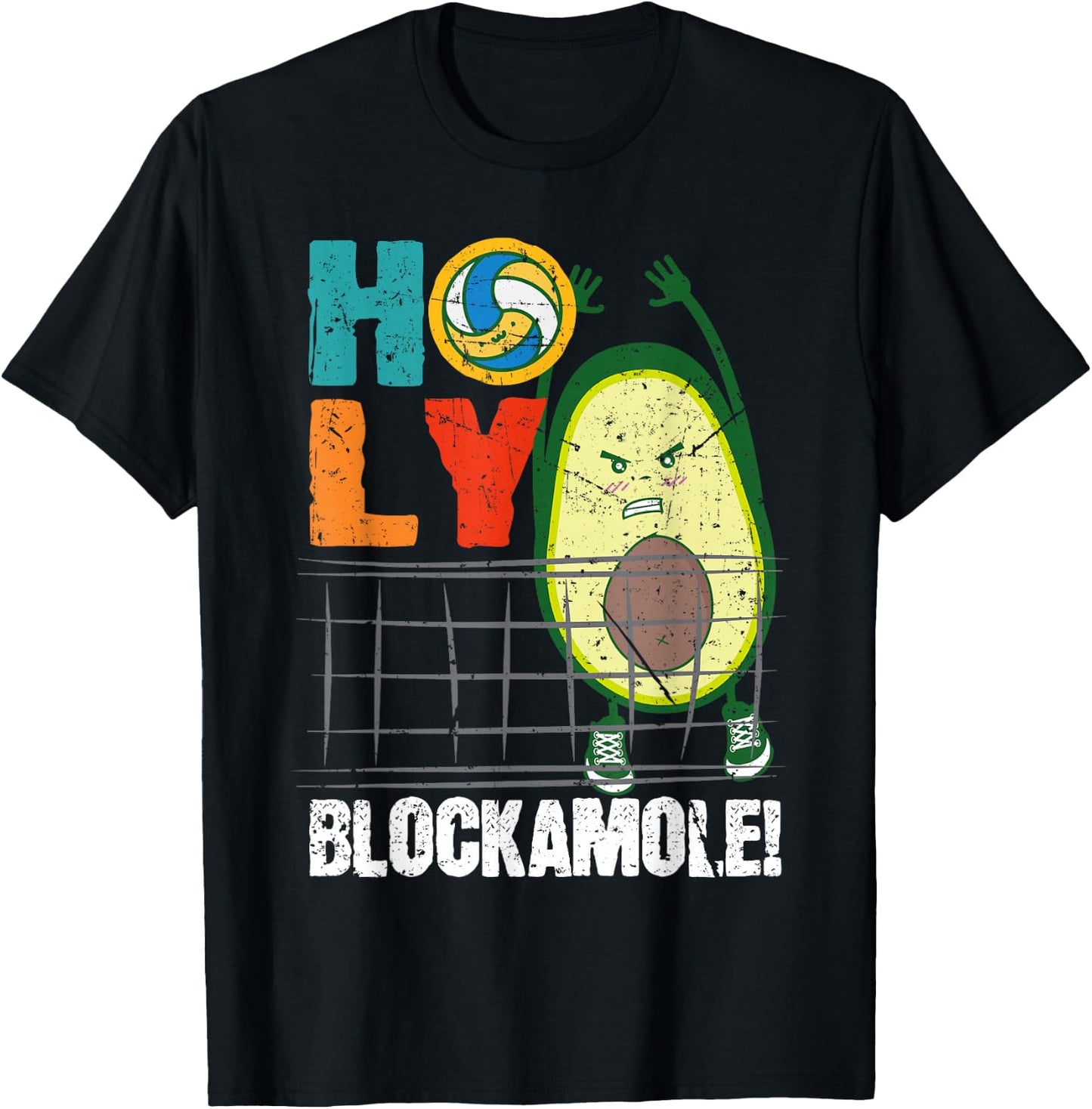 Holy Blockamole Funny Volleyball Block Avocado Design T-Shirt - T-Shirt | Black
