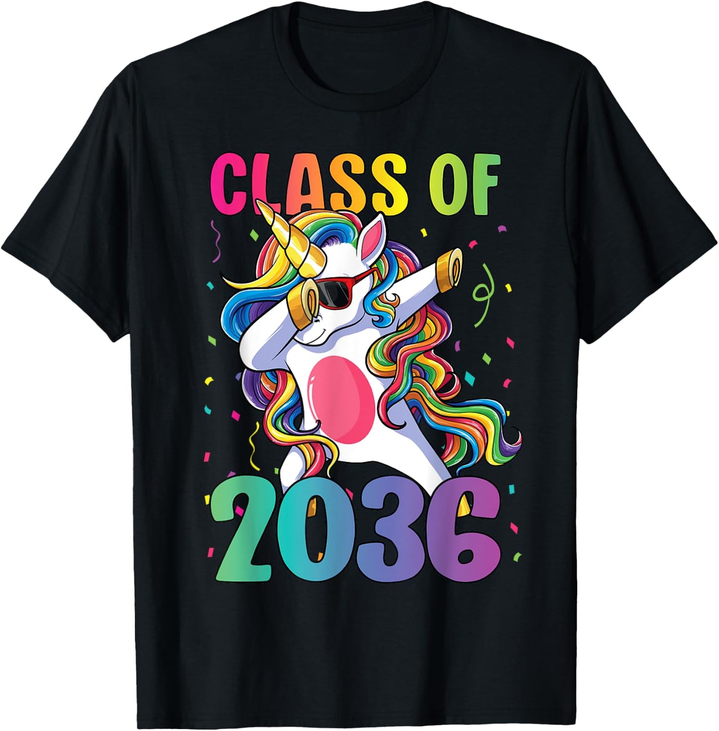 Class of 2036 Shirt Girls Kids Dabbing Unicorn Grow With Me T-Shirt - T-Shirt | Black