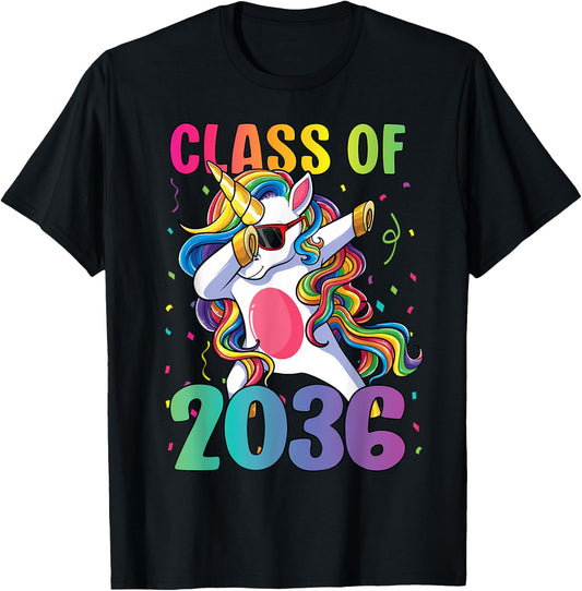 Class of 2036 Shirt Girls Kids Dabbing Unicorn Grow With Me T-Shirt - T-Shirt | Black