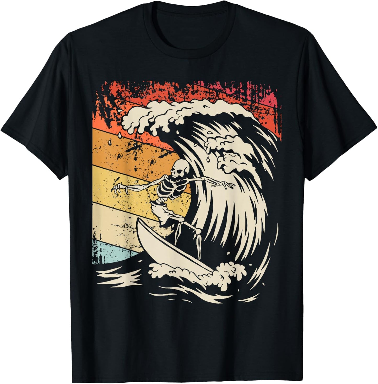 Vintage Surfing Skeleton Shirt Halloween Surfboard T-Shirt - T-Shirt | Black