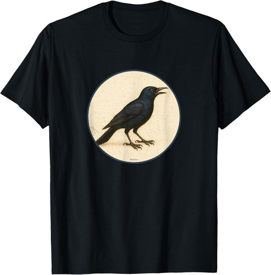 Colorful Retro Common Grackle Bird Design T-Shirt - T-Shirt | Black