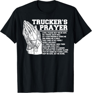 Trucker Truck Driver Trucker's Prayer God Faith Jesus T-Shirt - T-Shirt | Black