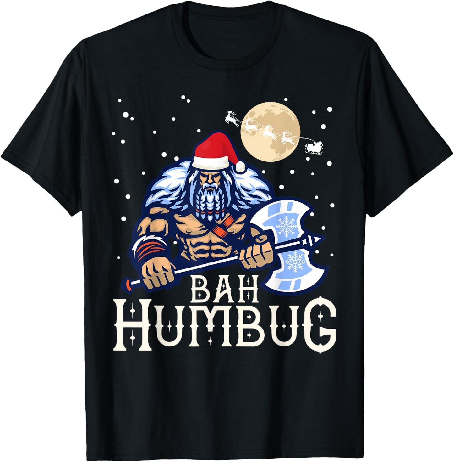 Bah Humbug with Viking Santa a Viking Christmas Ugly Sweater T-Shirt - T-Shirt | Black
