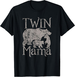 Twin Mama Mom Distressed Mothers Day T-Shirt - T-Shirt | Black