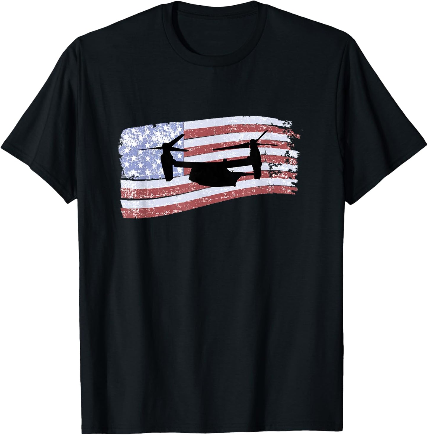 MV-22 Osprey Tiltrotor Helicopter Distressed US Flag T-Shirt - T-Shirt | Black