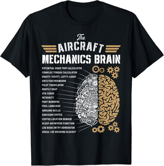 Aircraft Mechanics Brain Funny Aviation Technician Gifts Men T-Shirt - T-Shirt | Black