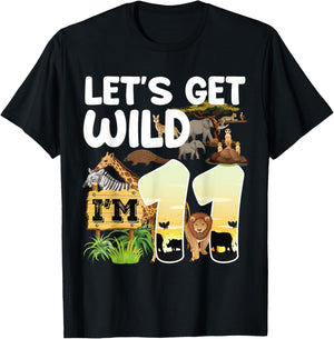 11 Year Old Zoo Birthday Safari Jungle Animal 11th B-day T-Shirt - T-Shirt | Black