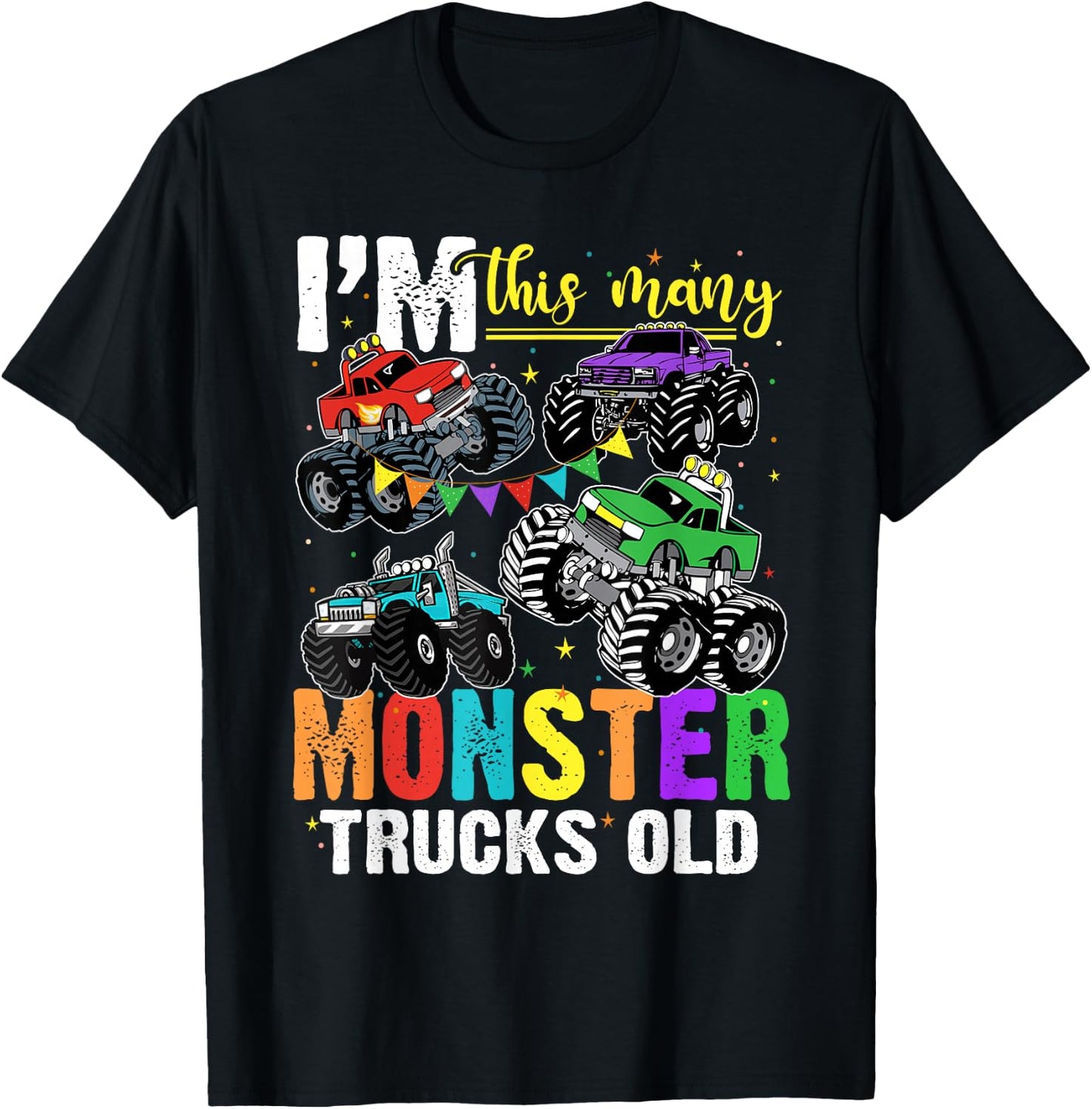 I'm This Many Monster Trucks Old 4th Birthday Boy T-Shirt - T-Shirt | Black