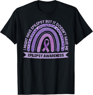 I Might Have Epilepsy Awareness Purple Rainbow Ribbon T-Shirt - T-Shirt | Black