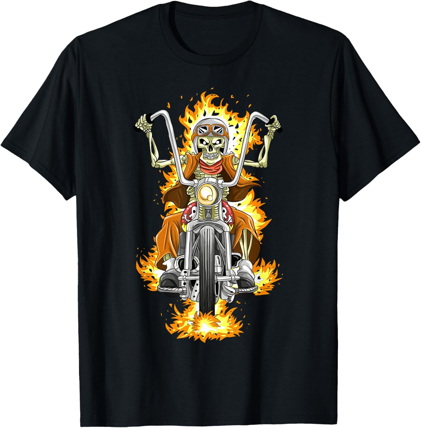 Motorcycle Skeleton / Motorcyclist Flames T-Shirt - T-Shirt | Black