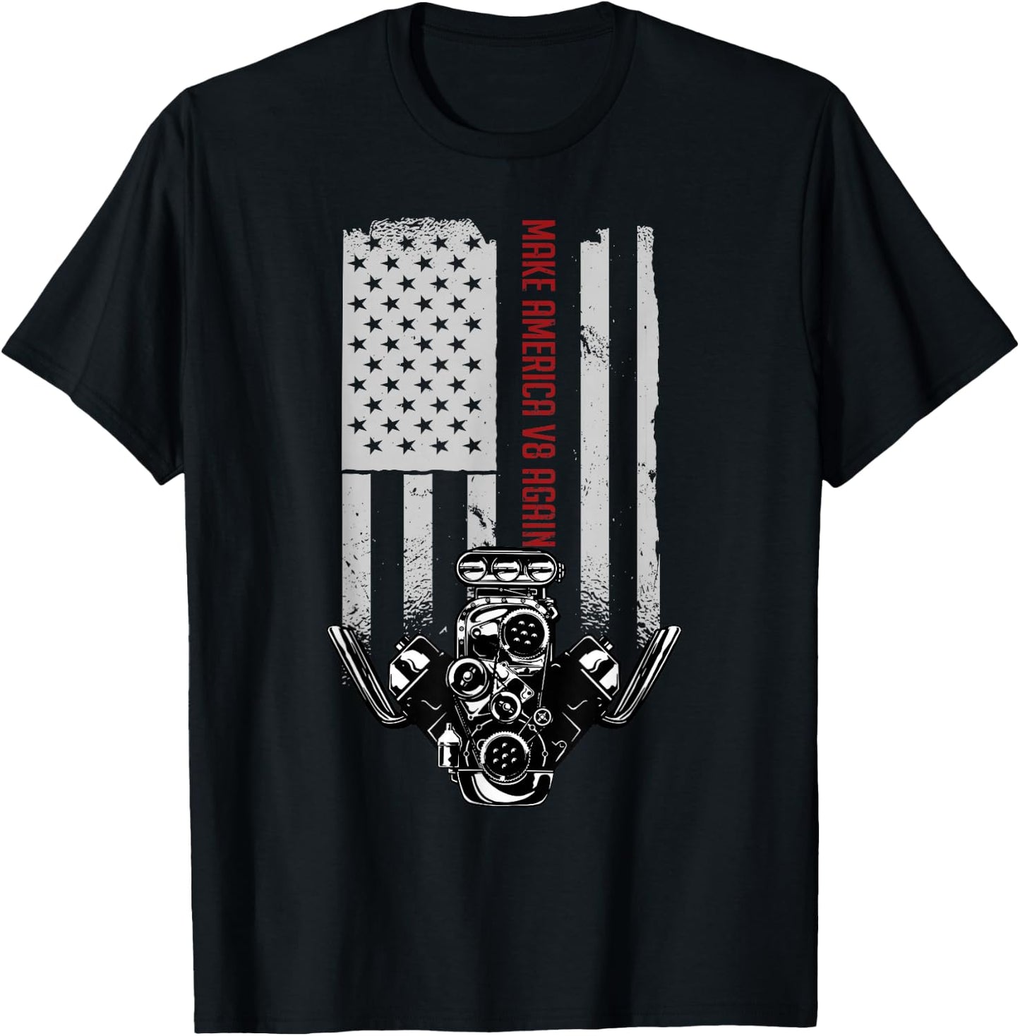 Make America V8 Again American Muscle Car USA Flag V8 T-Shirt - T-Shirt | Black