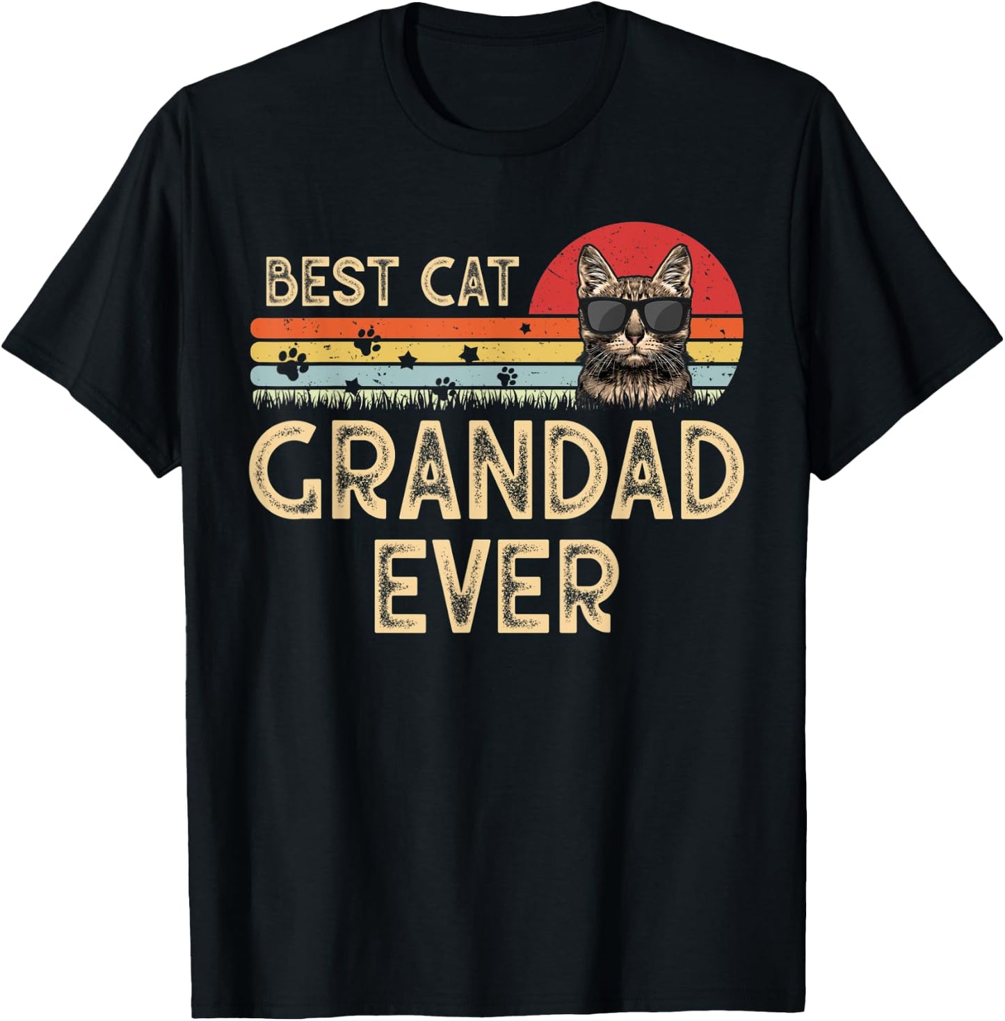 Vintage Best Cat Grandad Ever Cat Daddy Gift T-Shirt - T-Shirt | Black