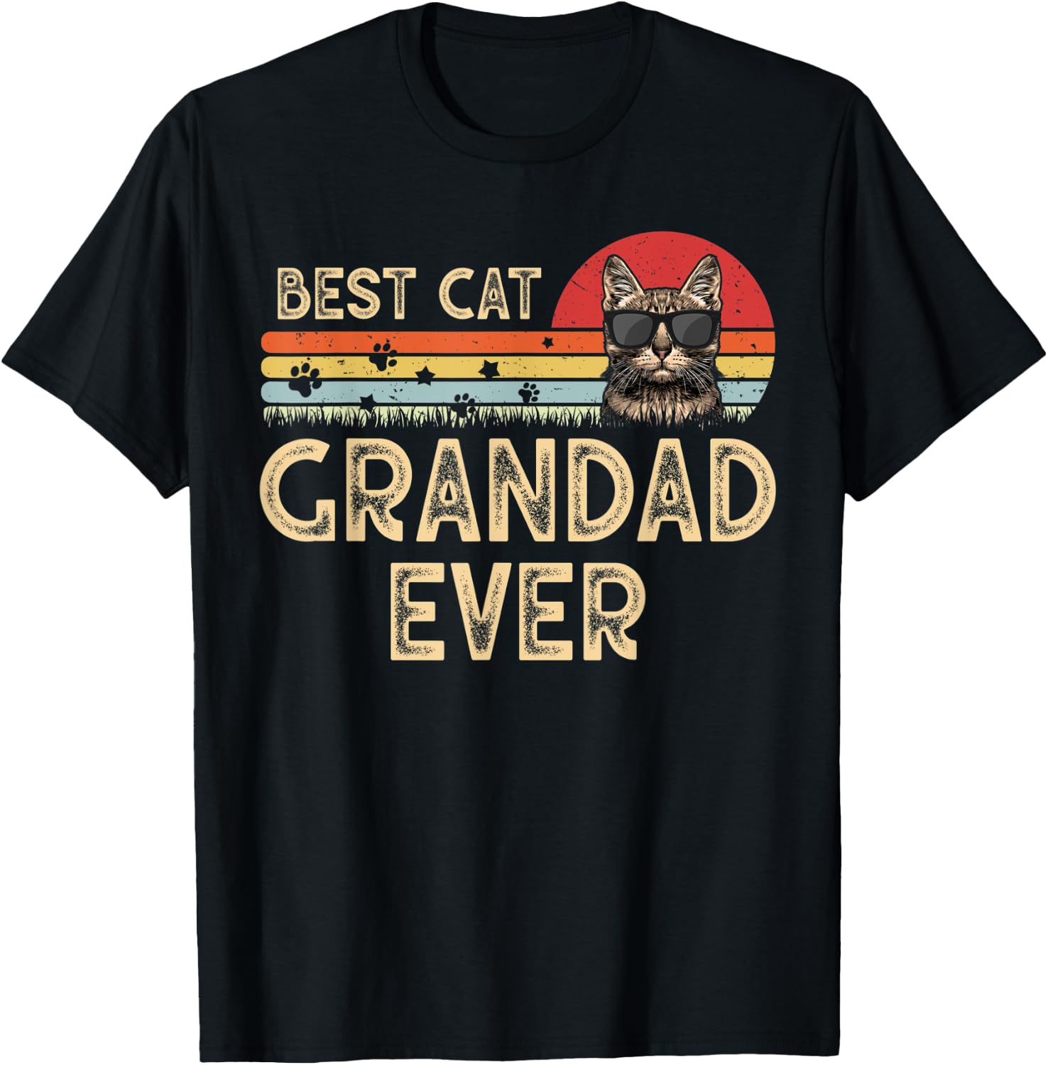 Vintage Best Cat Grandad Ever Cat Daddy Gift T-Shirt - T-Shirt | Black
