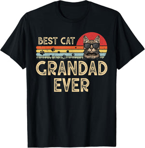 Vintage Best Cat Grandad Ever Cat Daddy Gift T-Shirt - T-Shirt | Black