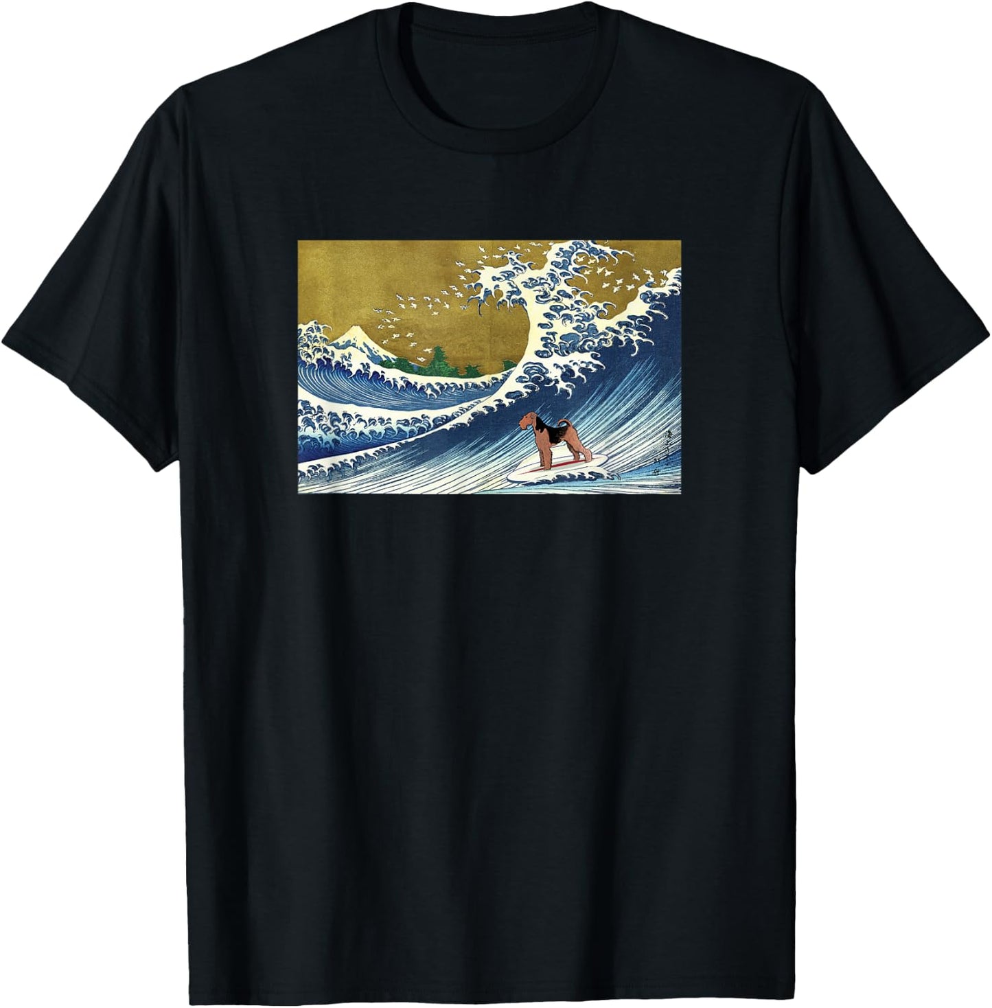 Funny Retro Vintage Surfing a Wave Airedale Terrier Lover T-Shirt - T-Shirt | Black