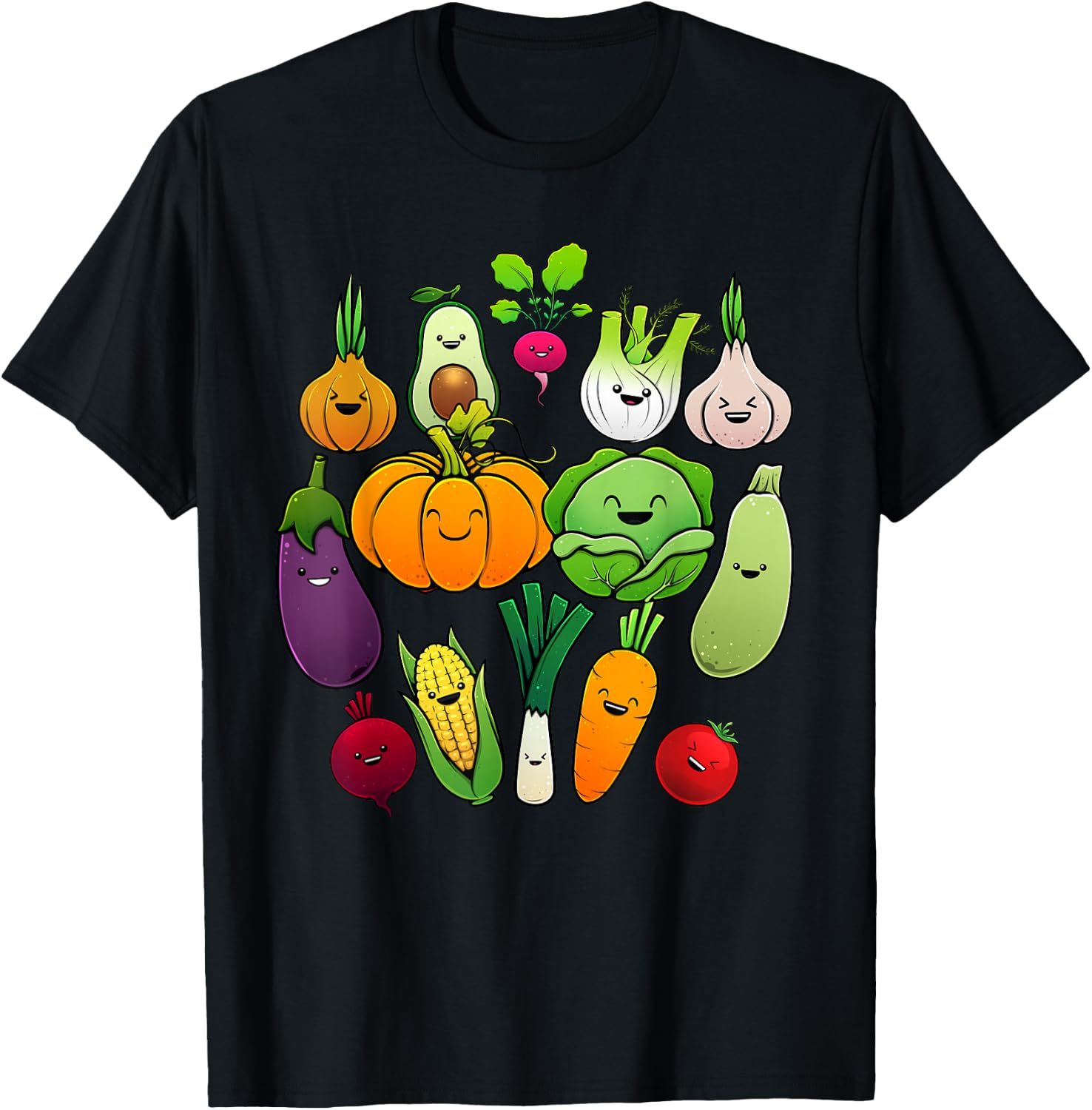 Cute Vegetable Art Men Women Healthy Veggie Vegan Gardening T-Shirt - T-Shirt | Black
