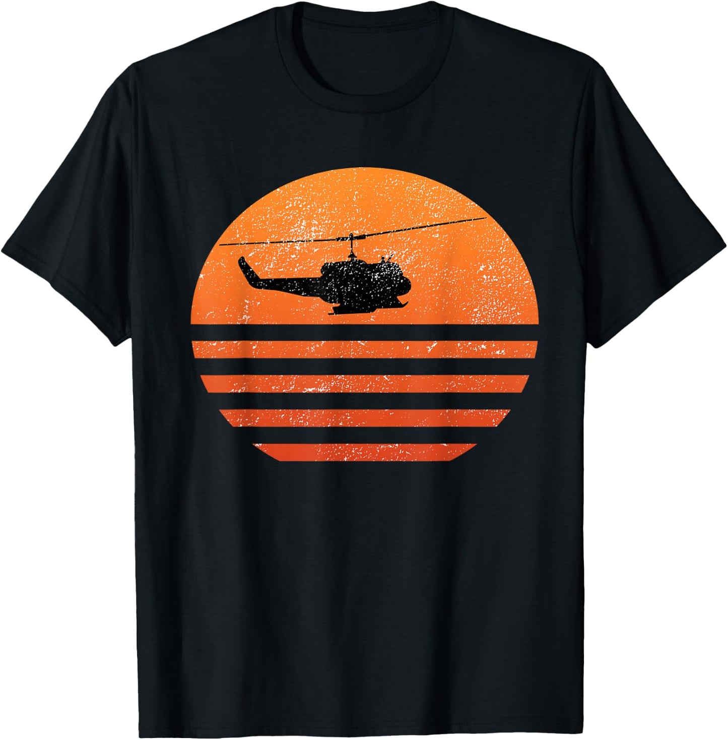 Distressed Huey Helicopter UH-1 Vietnam War Veteran T-Shirt - T-Shirt | Black