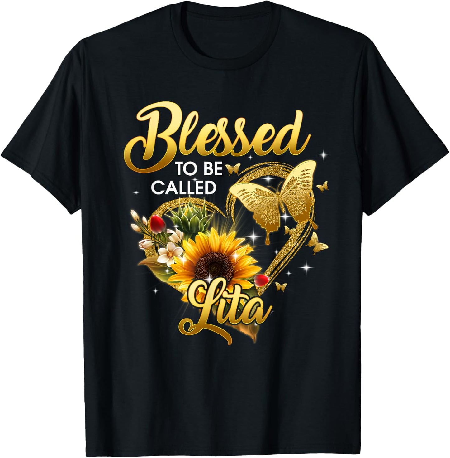 Blessed To Be Called Lita Grandma Sunflower Mothers Day 2022 T-Shirt - T-Shirt | Black