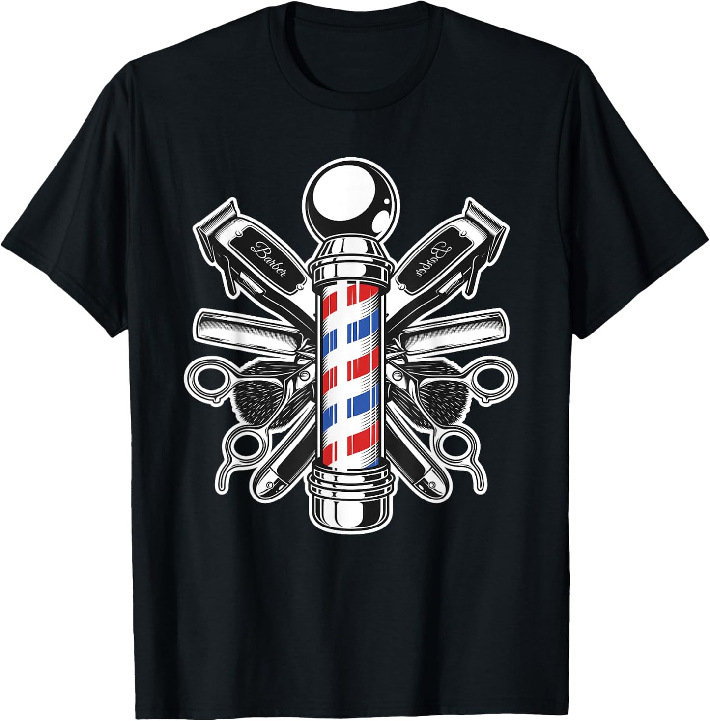 Retro Barber Shop Pole Hair Stylist T-Shirt - T-Shirt | Black