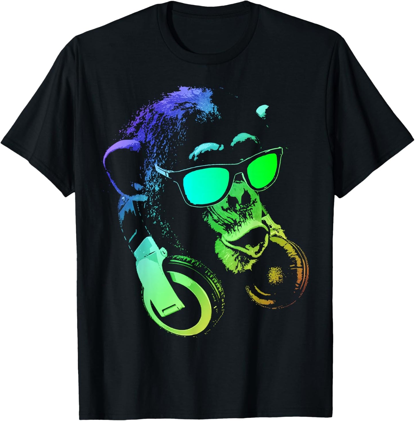 Monkey Chimp With Sunglasses And Headphones T-Shirt - T-Shirt | Black