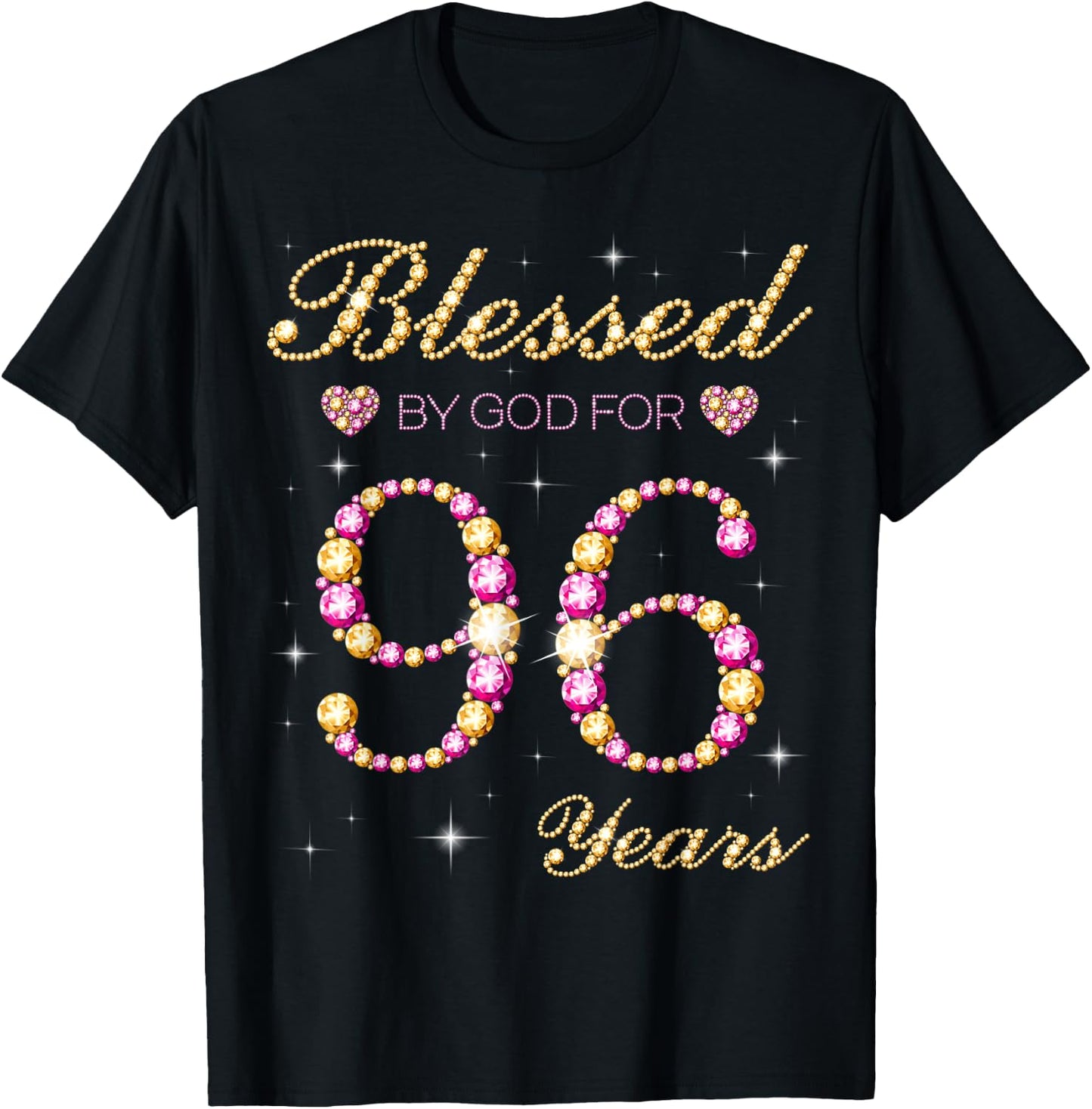 Blessed By God For 96 Years Old 96th Birthday Party T-Shirt - T-Shirt | Black
