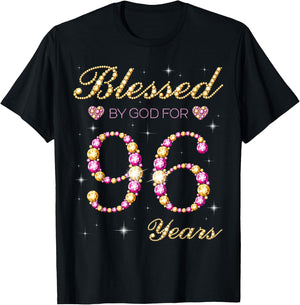 Blessed By God For 96 Years Old 96th Birthday Party T-Shirt - T-Shirt | Black