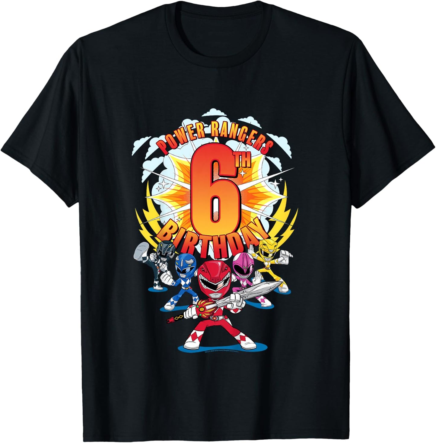 Kids Power Rangers 6th Birthday Power Pose Group T-Shirt - T-Shirt | Black