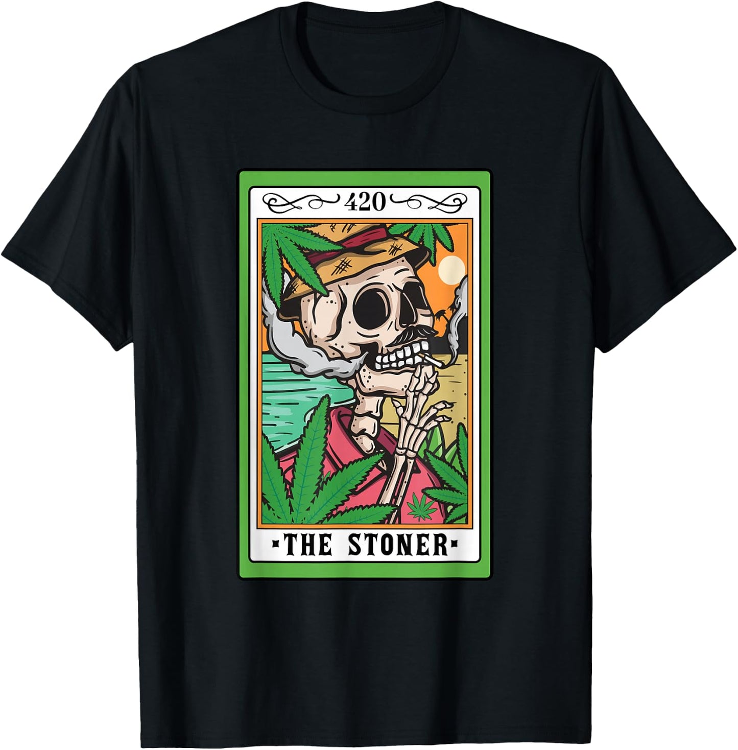The Stoner Tarot Card Skeleton Cannabis Weed Lover Marijuana T-Shirt - T-Shirt | Black