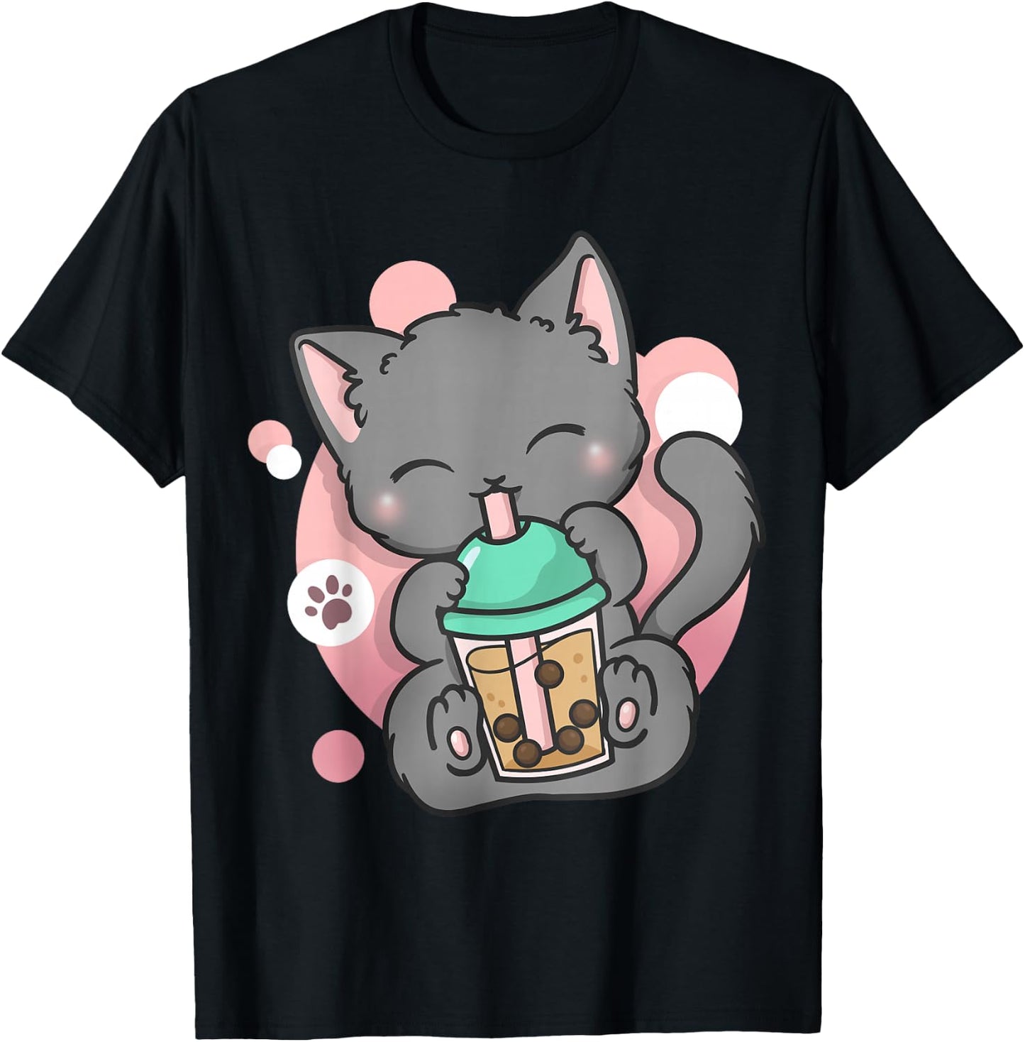 Cat Boba Tea Bubble Tea Anime Kawaii Neko T-Shirt - T-Shirt | Black