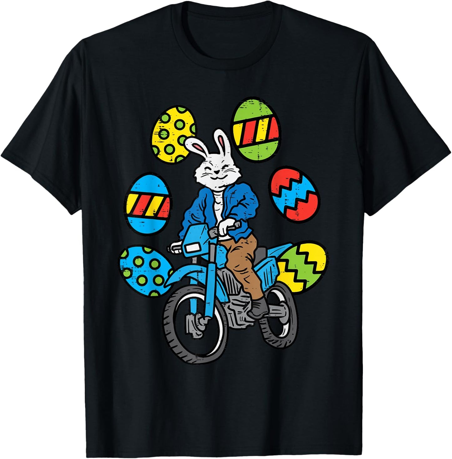 Easter Bunny Riding Dirt Bike Motocross Biker Men Women Kids T-Shirt - T-Shirt | Black