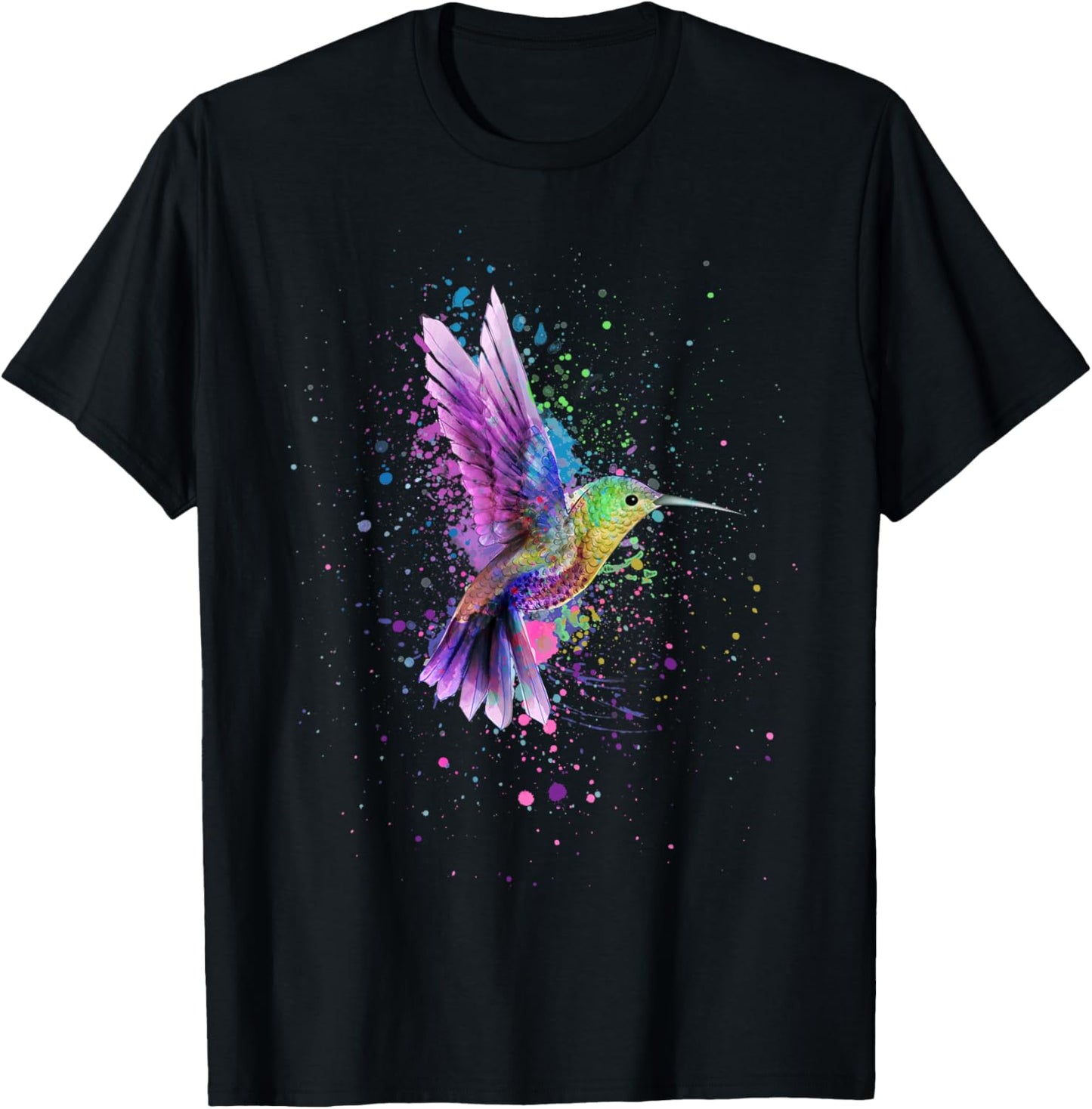 Hummingbird Watercolor Art Design Small T-Shirt - T-Shirt | Black
