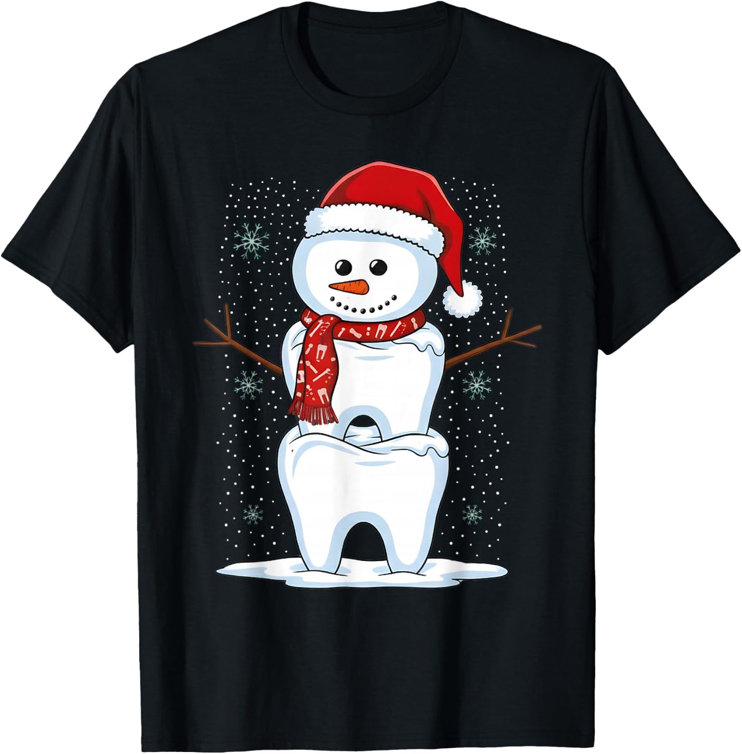 Christmas Dental Teeth Dentist Snowman Xmas Santa Pajamas T-Shirt - T-Shirt | Black