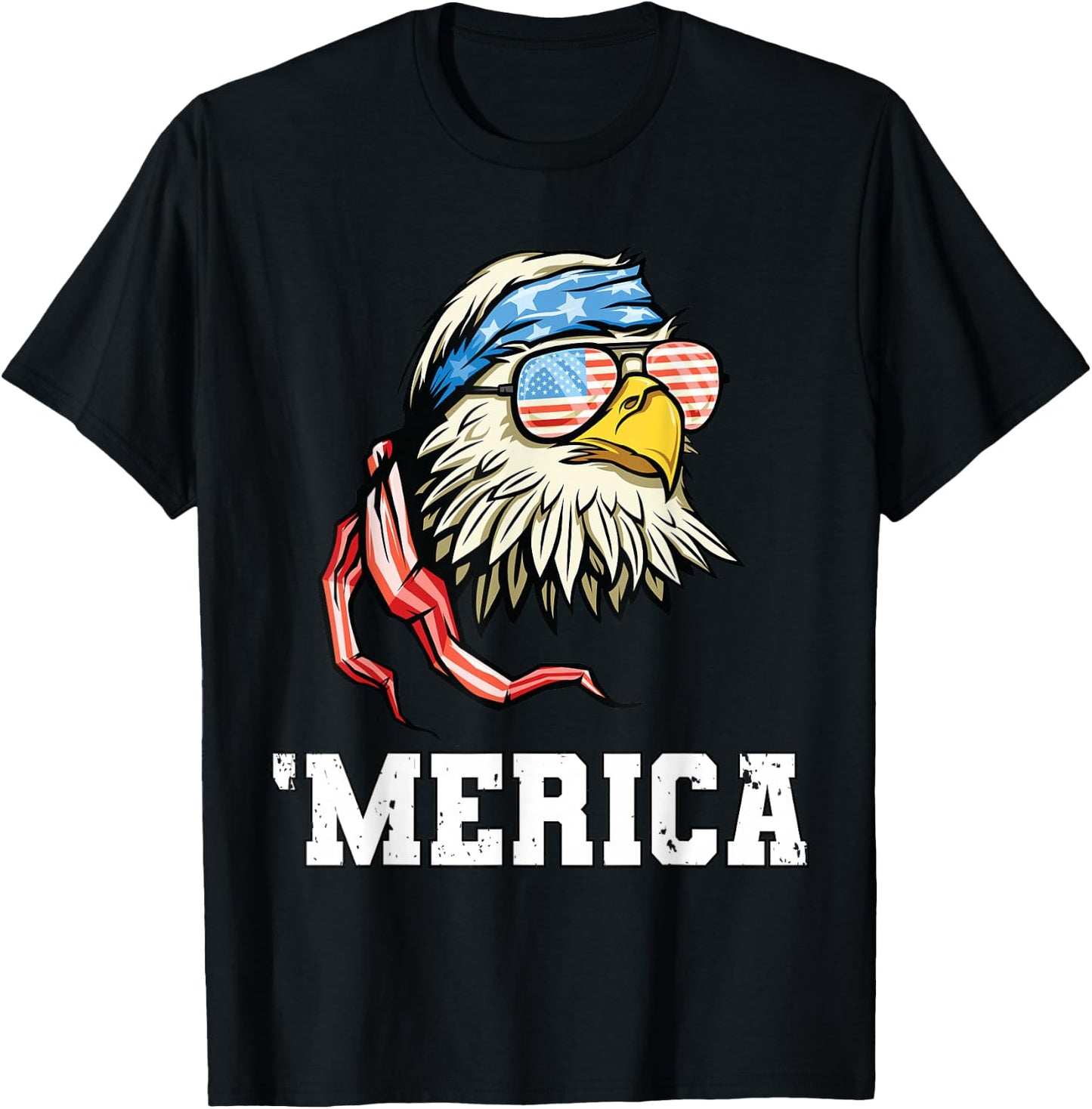 4th of July Merica USA Flag Bald Eagle Patriotic Veteran T-Shirt - T-Shirt | Black