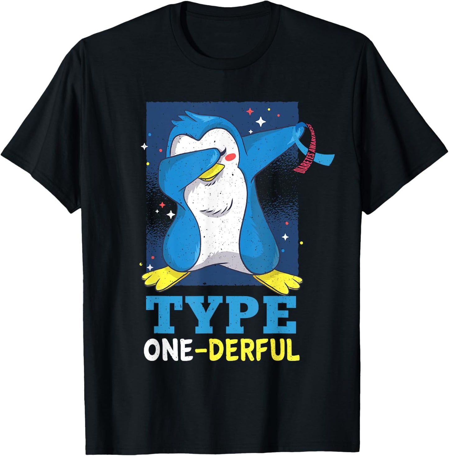 Type 1 Diabetes Kids Funny Diabetic Penguin T-Shirt - T-Shirt | Black
