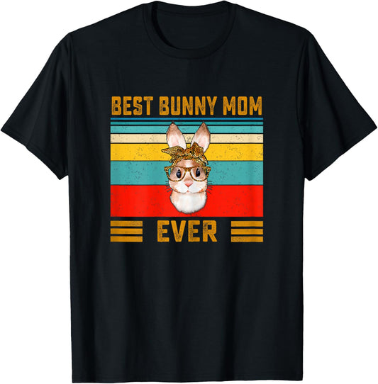 Best Bunny Mom Ever Cute Bunny Mom Leopard Bandana T-Shirt - T-Shirt | Black