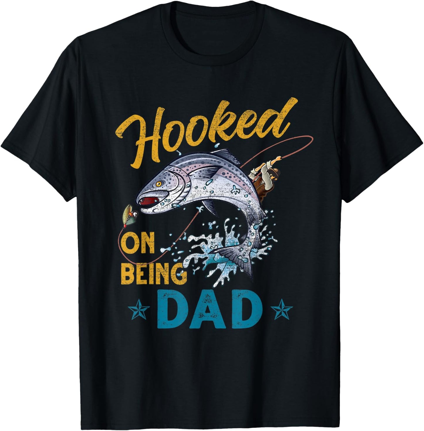 Vintage Hooked On Being Dad Funny Fishing Fathers Day T-Shirt - T-Shirt | Black