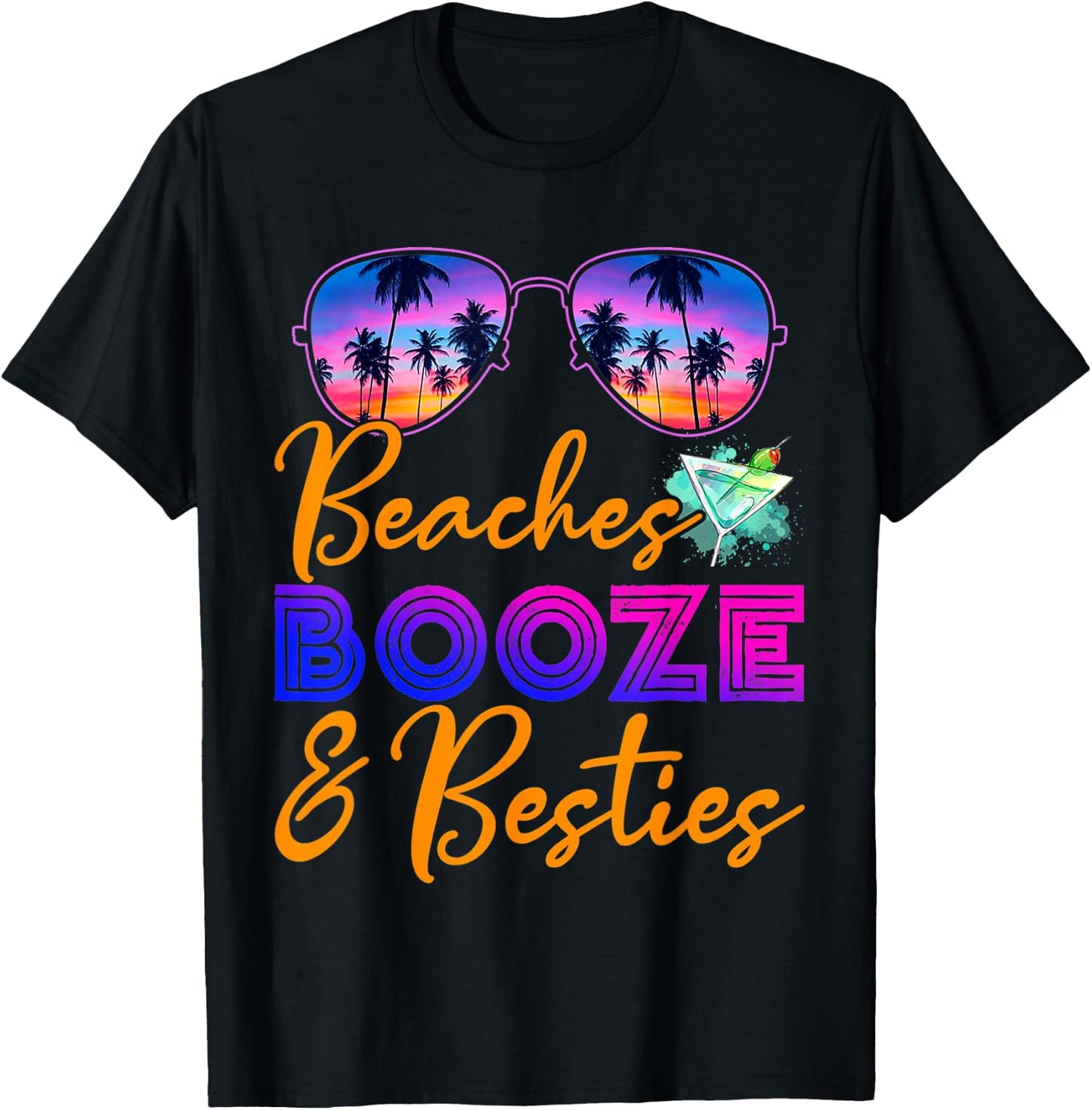 Girls Trip Girls Weekend Getaway Beaches Booze & Besties T-Shirt - T-Shirt | Black