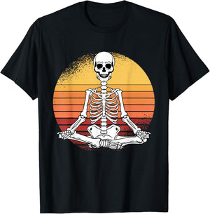 Skeleton Yoga Lazy Halloween Costume Retro Meditation T-Shirt - T-Shirt | Black