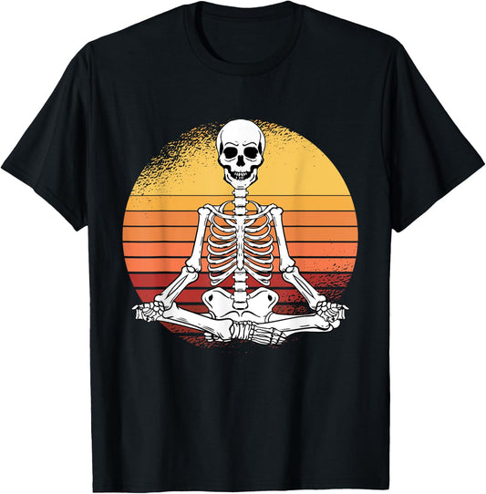 Skeleton Yoga Lazy Halloween Costume Retro Meditation T-Shirt - T-Shirt | Black