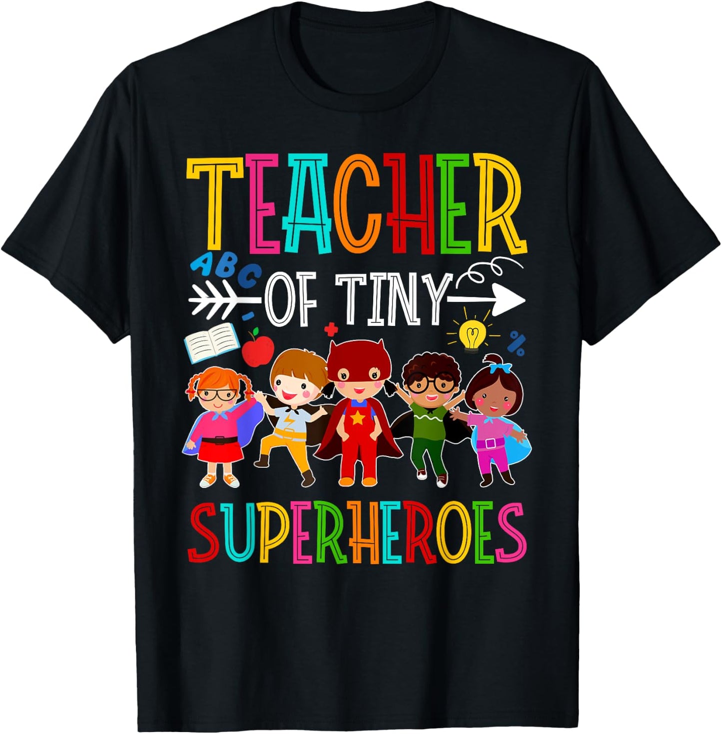 Kindergarten Prek Teacher of Tiny Superheroes Back to School T-Shirt - T-Shirt | Black