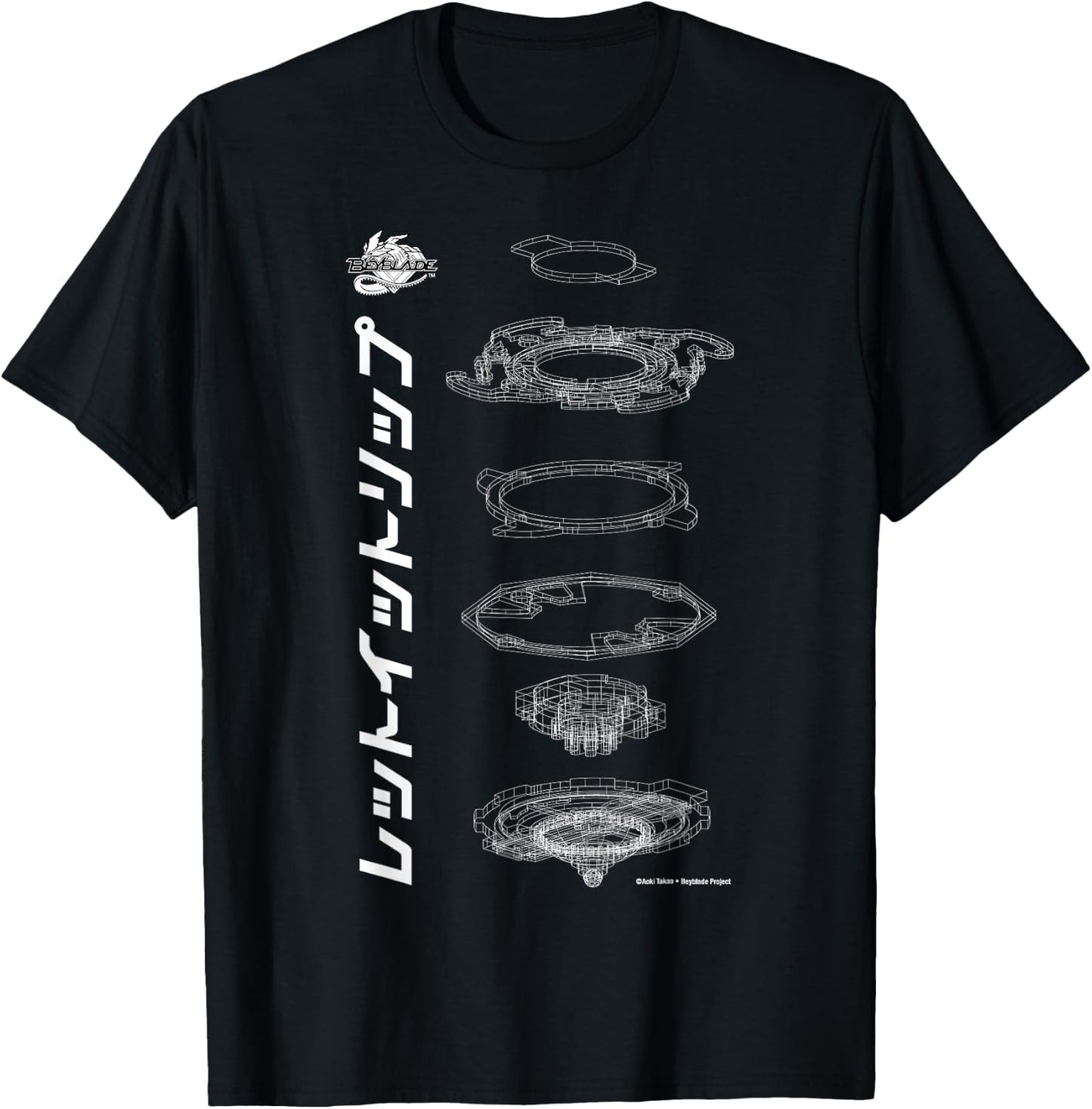 Beyblade Schematic White T-Shirt - T-Shirt | Black