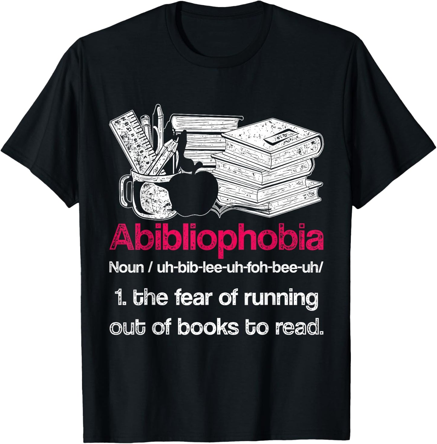 Funny Librarian Nerd Abibliophobia Bookworm Gift Reading T-Shirt - T-Shirt | Black