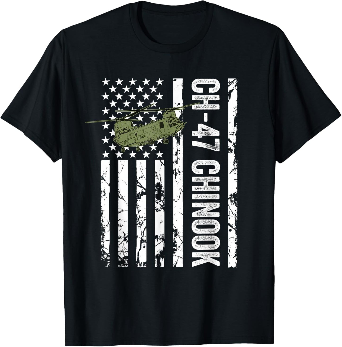 CH-47 Chinook Helicopter USA Flag Active Duty Retired Pilot T-Shirt - T-Shirt | Black