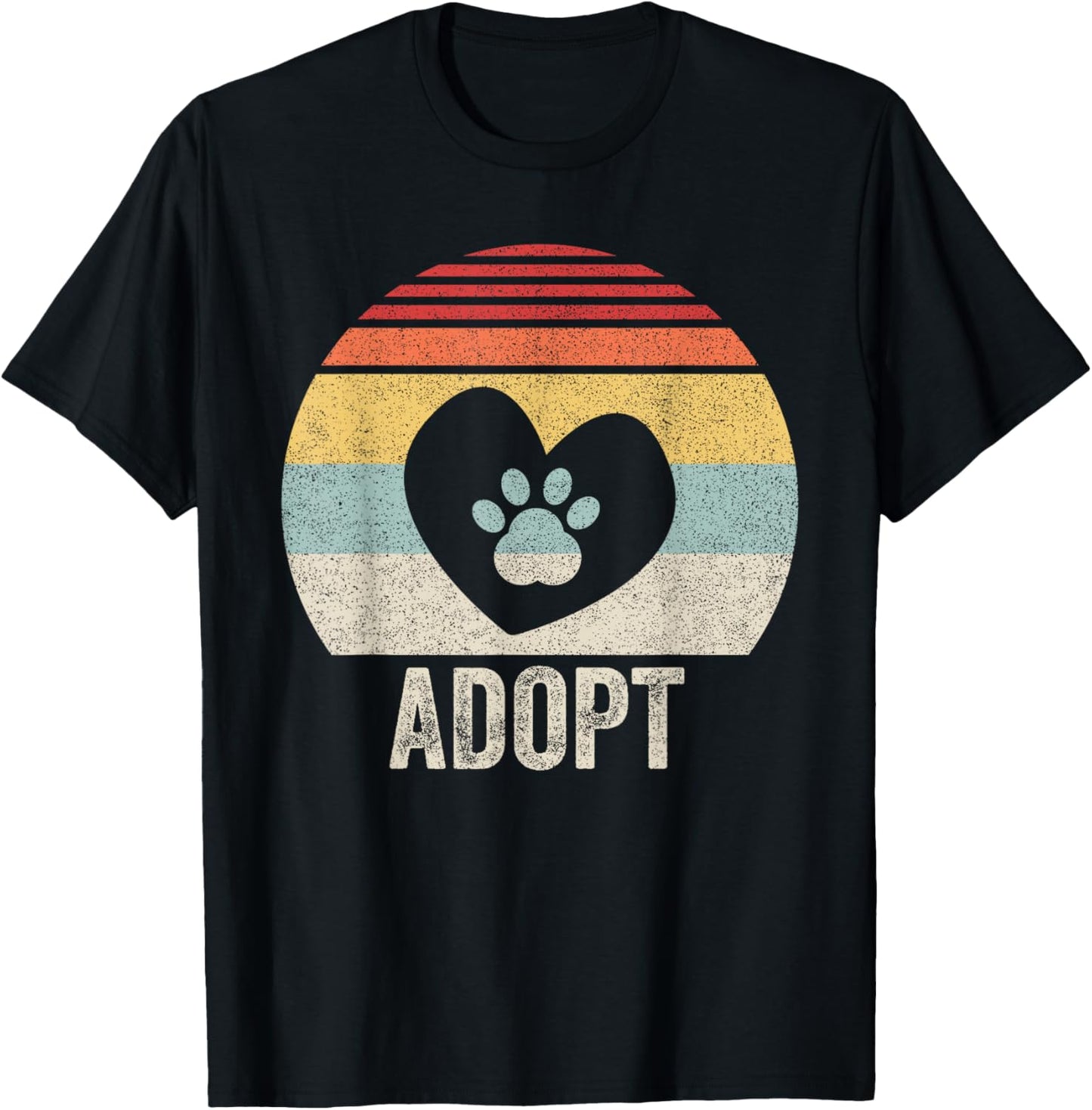 Vintage Retro Adopt Pawprint Dog Cat Pet Shelter Rescue Women Kids T-Shirt - T-Shirt | Black